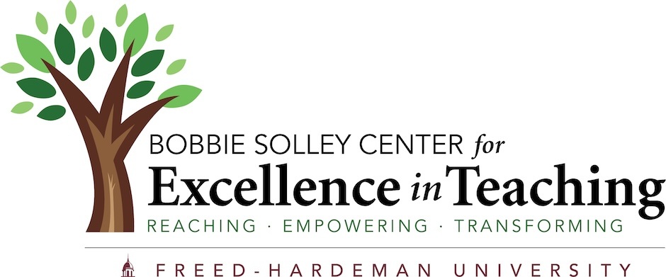 Logo for the Bobbie Solley Center for Excellence in Teaching with a tree graphic. Tagline: Reaching • Empowering • Transforming. Freed-Hardeman University is written at the bottom.