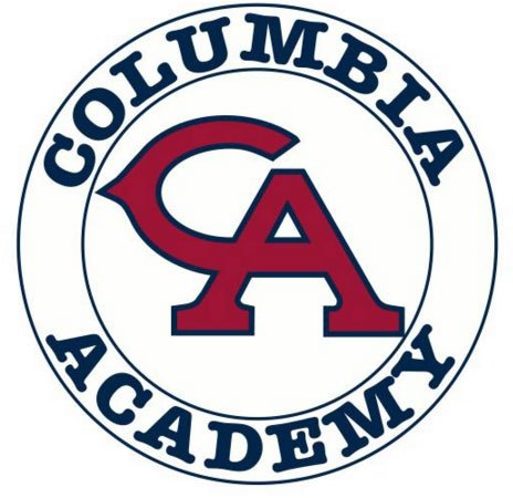 Columbia Academy logo featuring a red CA monogram in the center, surrounded by a circular blue border with the words COLUMBIA ACADEMY in bold blue letters.