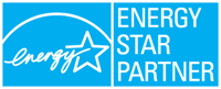 ENERGY STAR Partner logo featuring a white outline of a star with the word energy on a blue background, next to the words ENERGY STAR PARTNER in white capital letters.