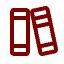 Simple maroon icon of three upright books. Two books stand vertically, while the third leans diagonally against them, suggesting a bookshelf or library theme.