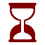 A simple, solid maroon hourglass icon with sand in the top half, symbolizing the passage of time, on a transparent background.