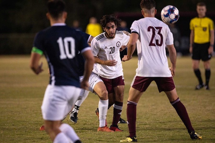the FHU men's soccer team plays in a soccer match