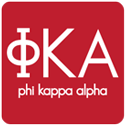 Red square logo with white Greek letters ΦKA above the words phi kappa alpha written in lowercase letters.