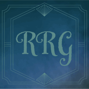 A blue poster with RRG on it. Recommended Reading for Girls