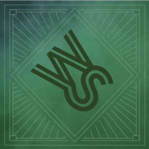 A W and S tilted and connected on a diamond background that is emerald green. Washington Square