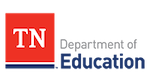 Logo for the Tennessee Department of Education, featuring a red square with TN in white letters, and the words Department of Education to the right, with a blue and white stripe at the bottom.