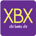 A purple square logo with large yellow letters XBX above the words chi beta chi in lowercase white text.